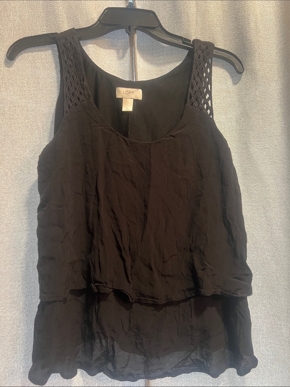 LOFT Black Crochet-Detail Layered Camisole